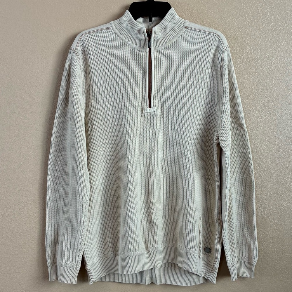 Tommy Bahama Mens Size L Quarter Zip Mock Neck Knit Sweater Cotton Tiny Flaw‎